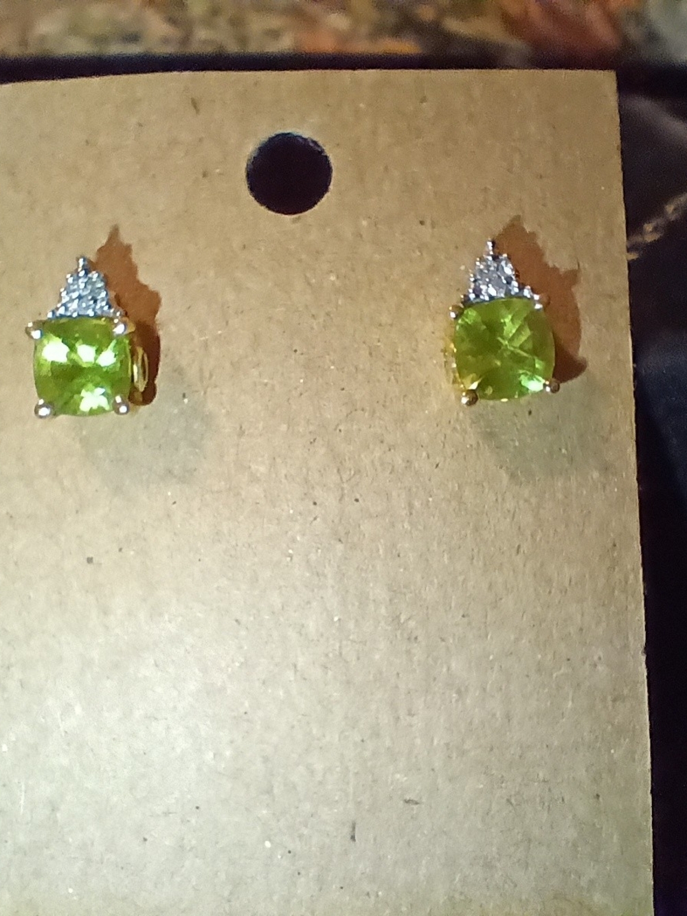 Peridot And Diamond Stud Earrings - Women Jewelry